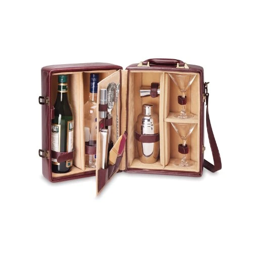Picnic Time Manhattan Insulated Two-Bottle Cocktail Case/Bar Tool Kit, Mahogany